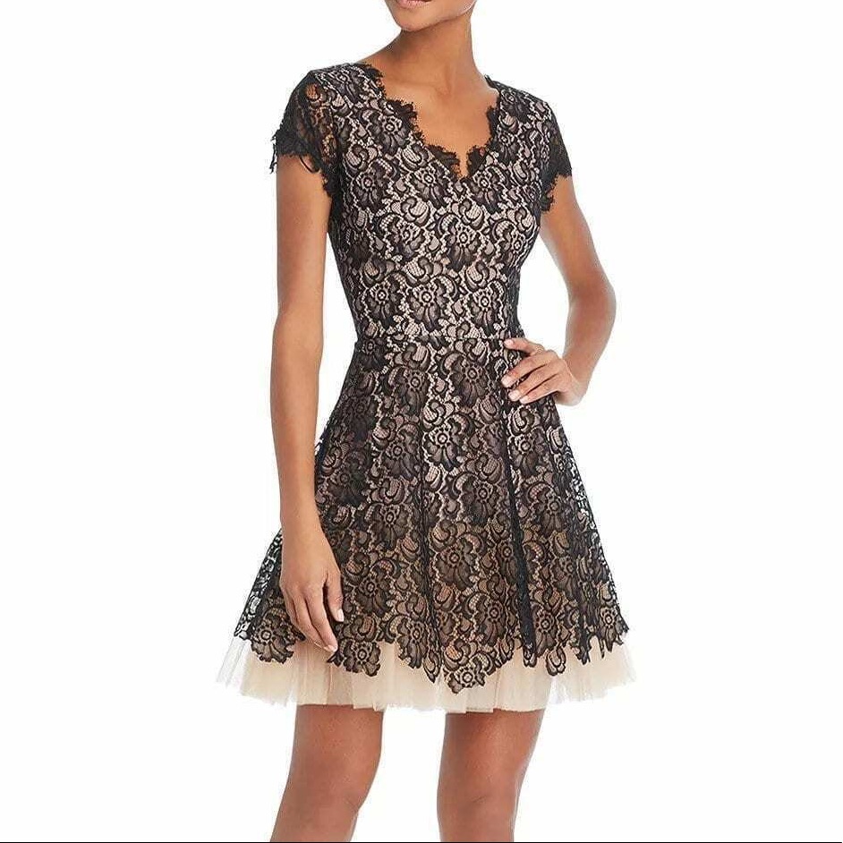 Nwt Nha Khanh Caelyn Black Lace Fit And Flare Cap Sleeve Dress Sz 6